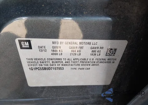 2013 Chevrolet Cruze 1Lt Auto z USA, uszkodzony, nr VIN 1G1PC5SB9D7197953